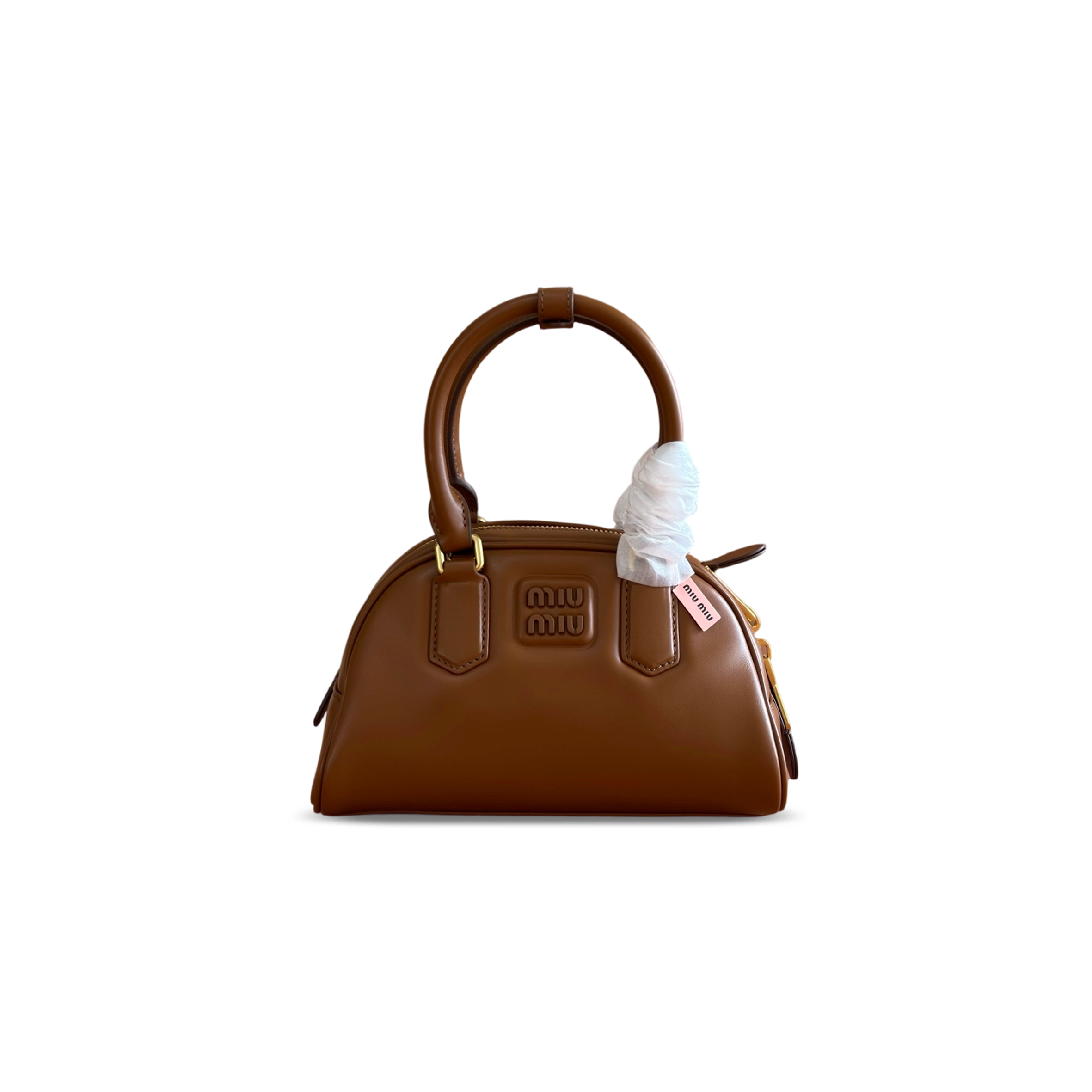 MIU MIU COGNAC ARCADIE LEATHER BAG 5BB191 (22*13*10.5cm)
